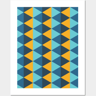 Yellow and Blue Triangle Seamless Pattern 004#002 Posters and Art